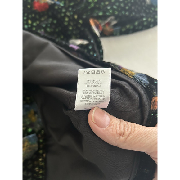 Eva Franco Velvet Floral Metallic Blouse Womens Size 6 Black Green - Picture 6 of 9